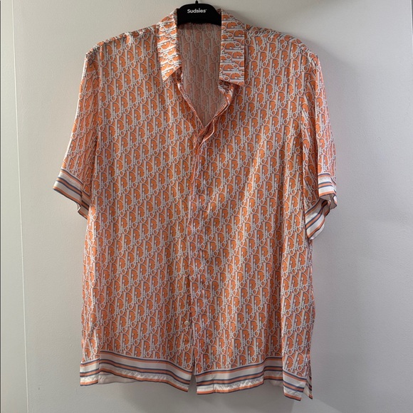 Dior Other - Dior Orange White Monogram Short Sleeve Button-Down Shirt